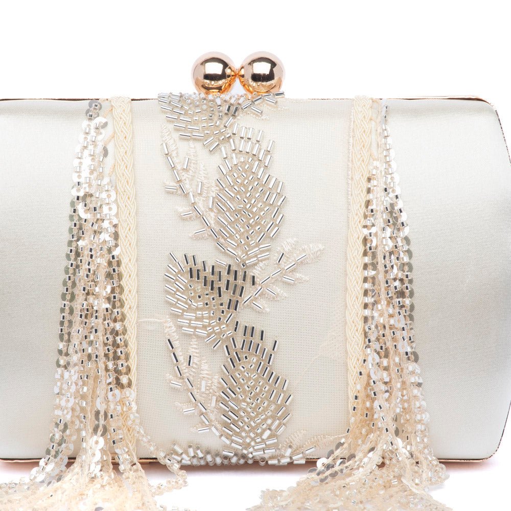 Clutch rigida in raso avorio con perline - TreemmeCreazioni