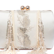 Clutch rigida in raso avorio con perline - TreemmeCreazioni