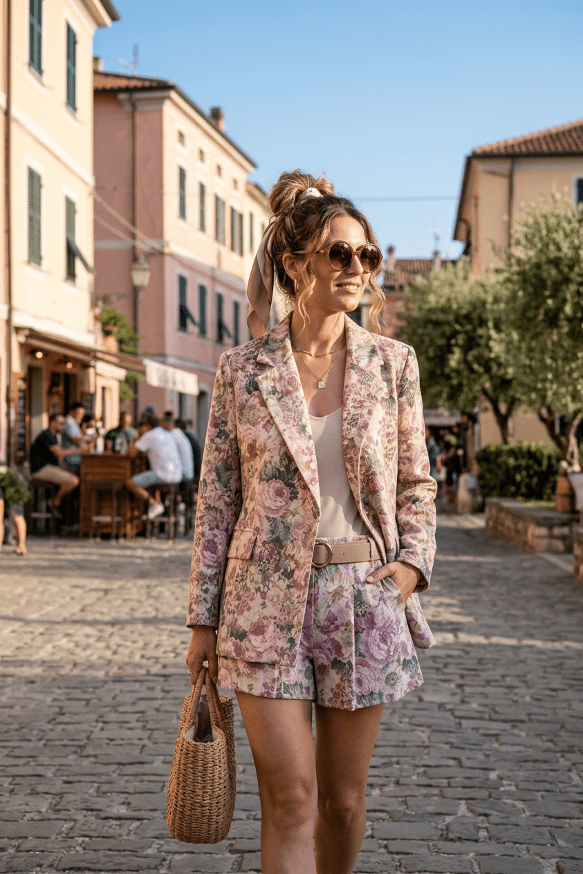Completo giacca e pantaloncino in fantasia. - TreemmeCreazioni