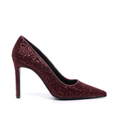 Décolleté in glitterone bordeaux con tacco.