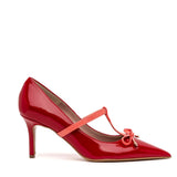 Décolleté in naplak rosso con fiocco.