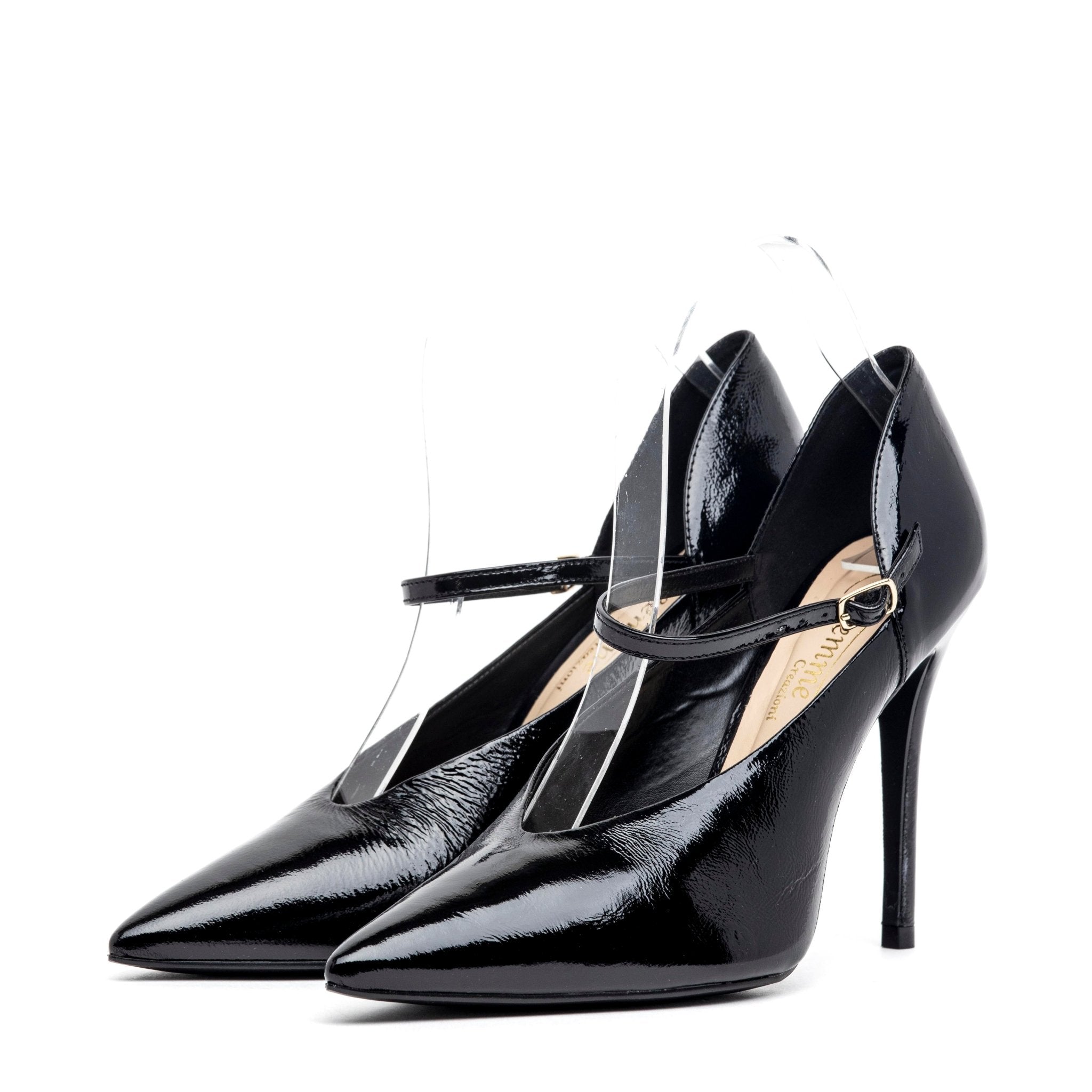 Décolleté in pelle naplak nero con cinturino. - TreemmeCreazioni