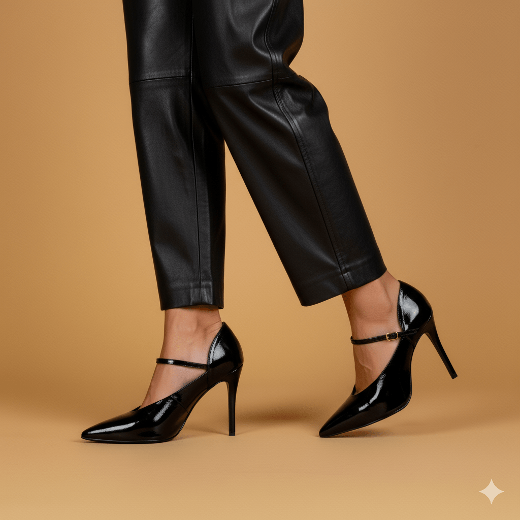 Décolleté in pelle naplak nero con cinturino. - TreemmeCreazioni