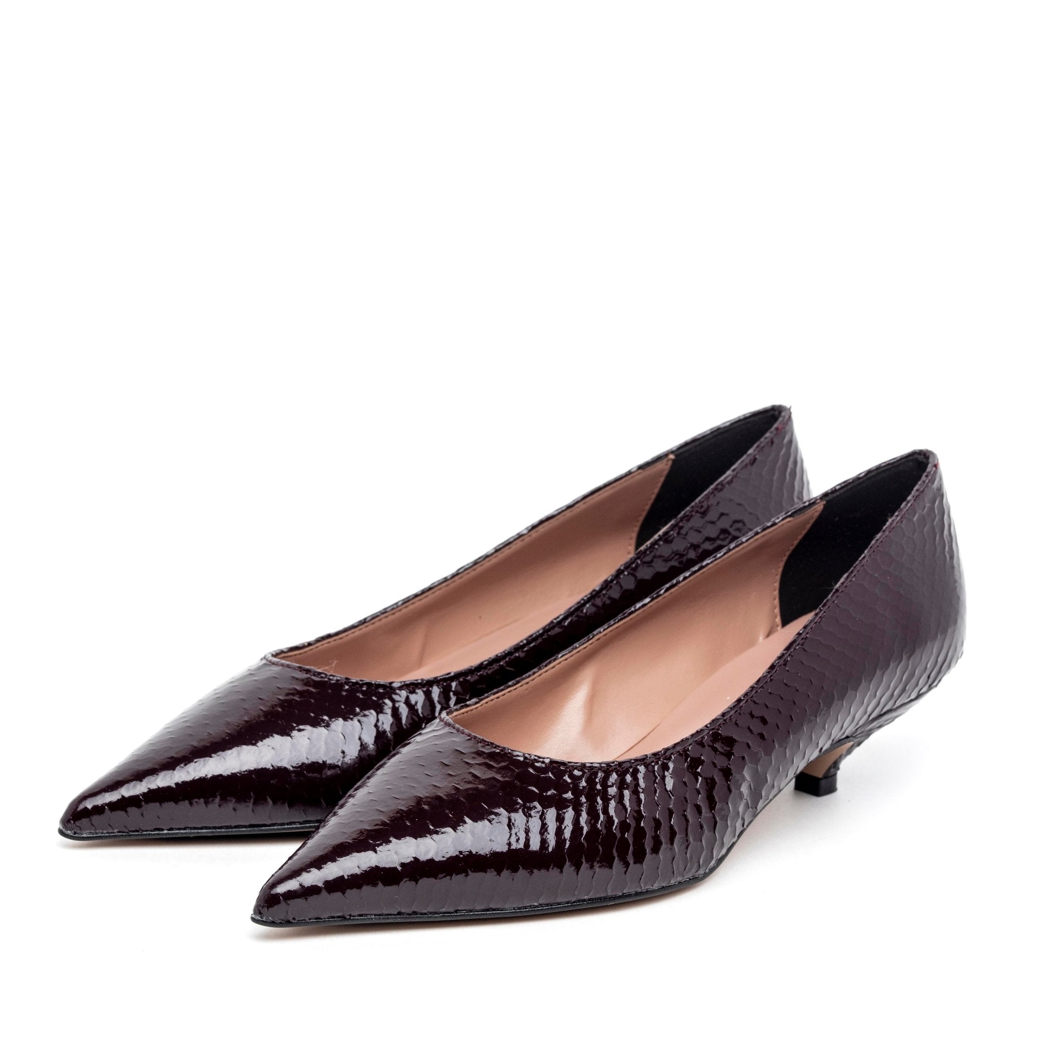 Décolleté in stampa pitonata bordeaux. - TreemmeCreazioni