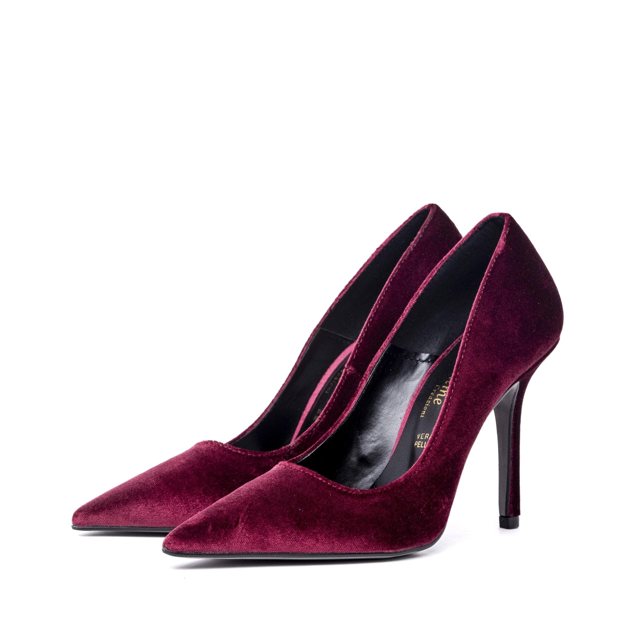 Décolleté in velluto bordeaux con tacco. - TreemmeCreazioni