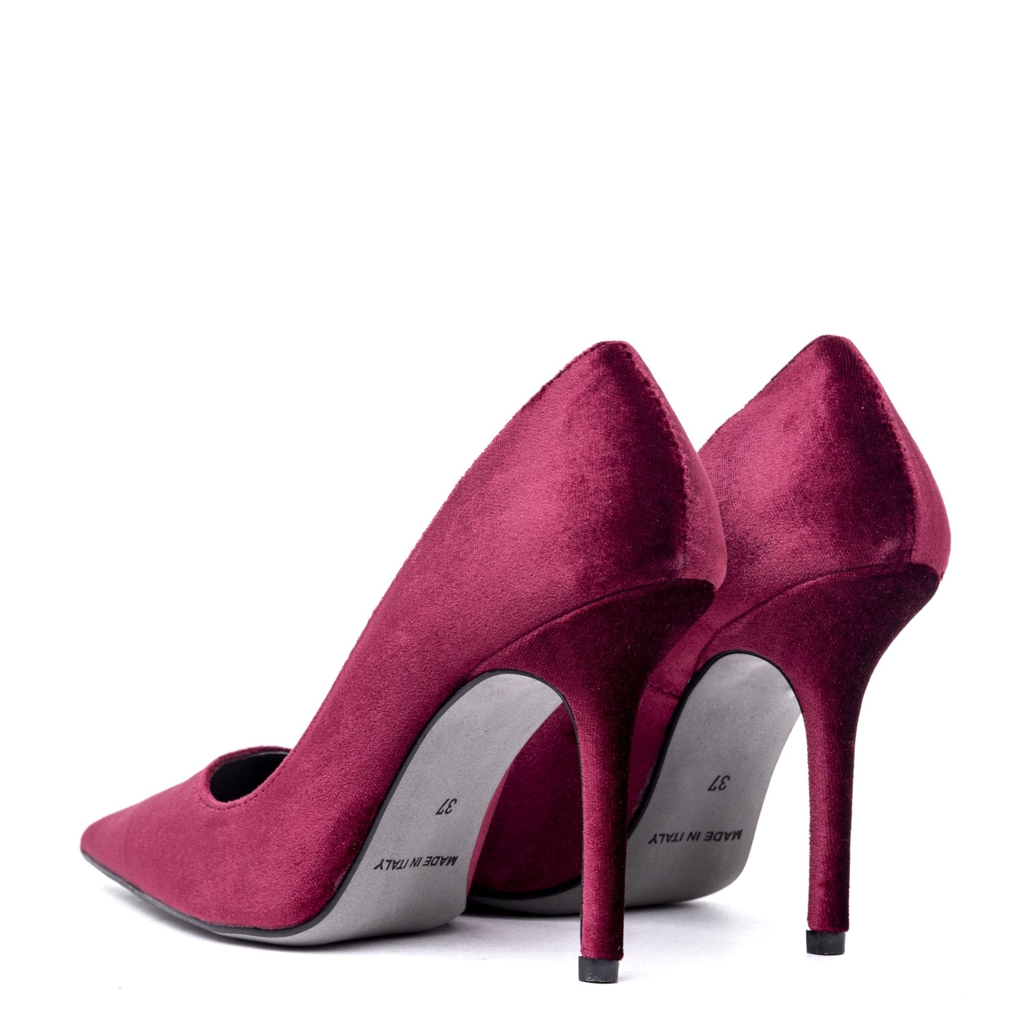 Décolleté in velluto bordeaux con tacco. - TreemmeCreazioni