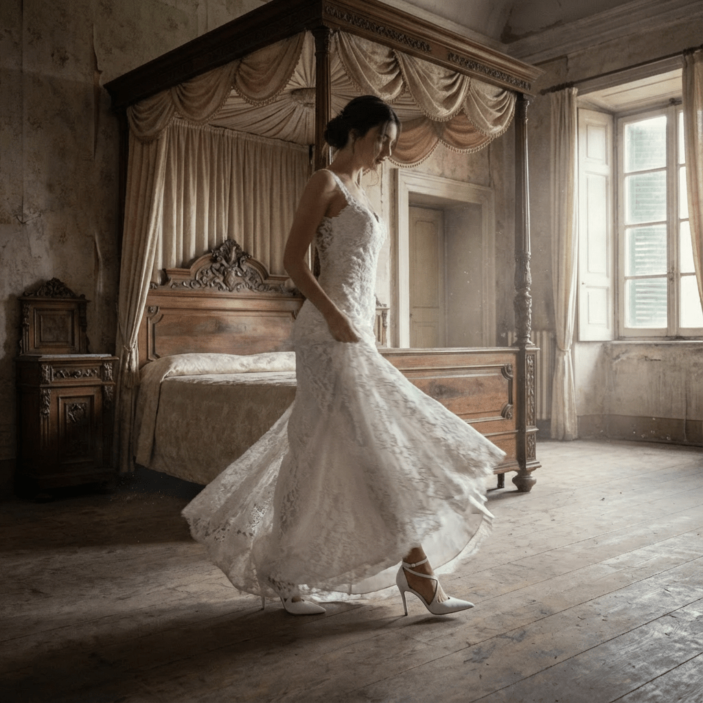 Décolleté Sposa in liz bianco con cinturino. - TreemmeCreazioni