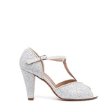 Décolleté Sposa modello tanguera in glitter bianco.