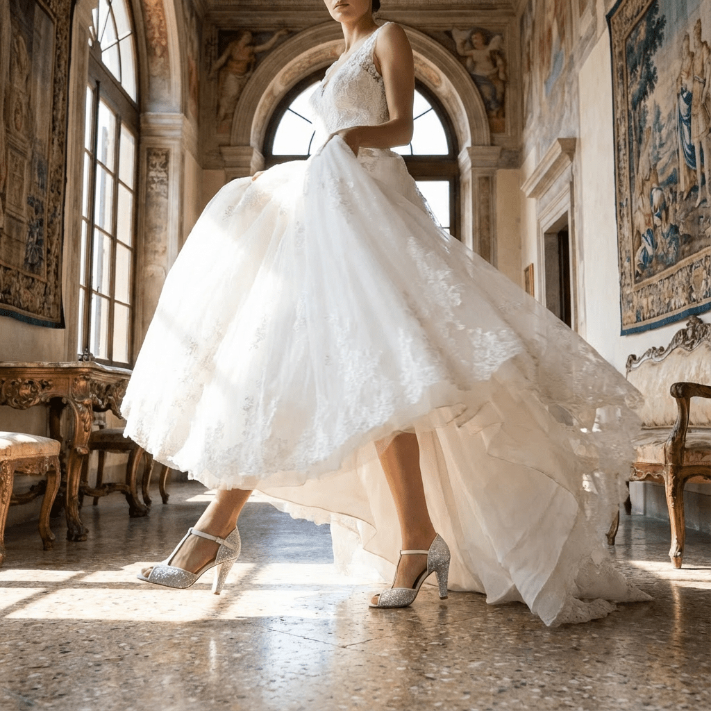Décolleté Sposa modello tanguera in glitter bianco. - TreemmeCreazioni
