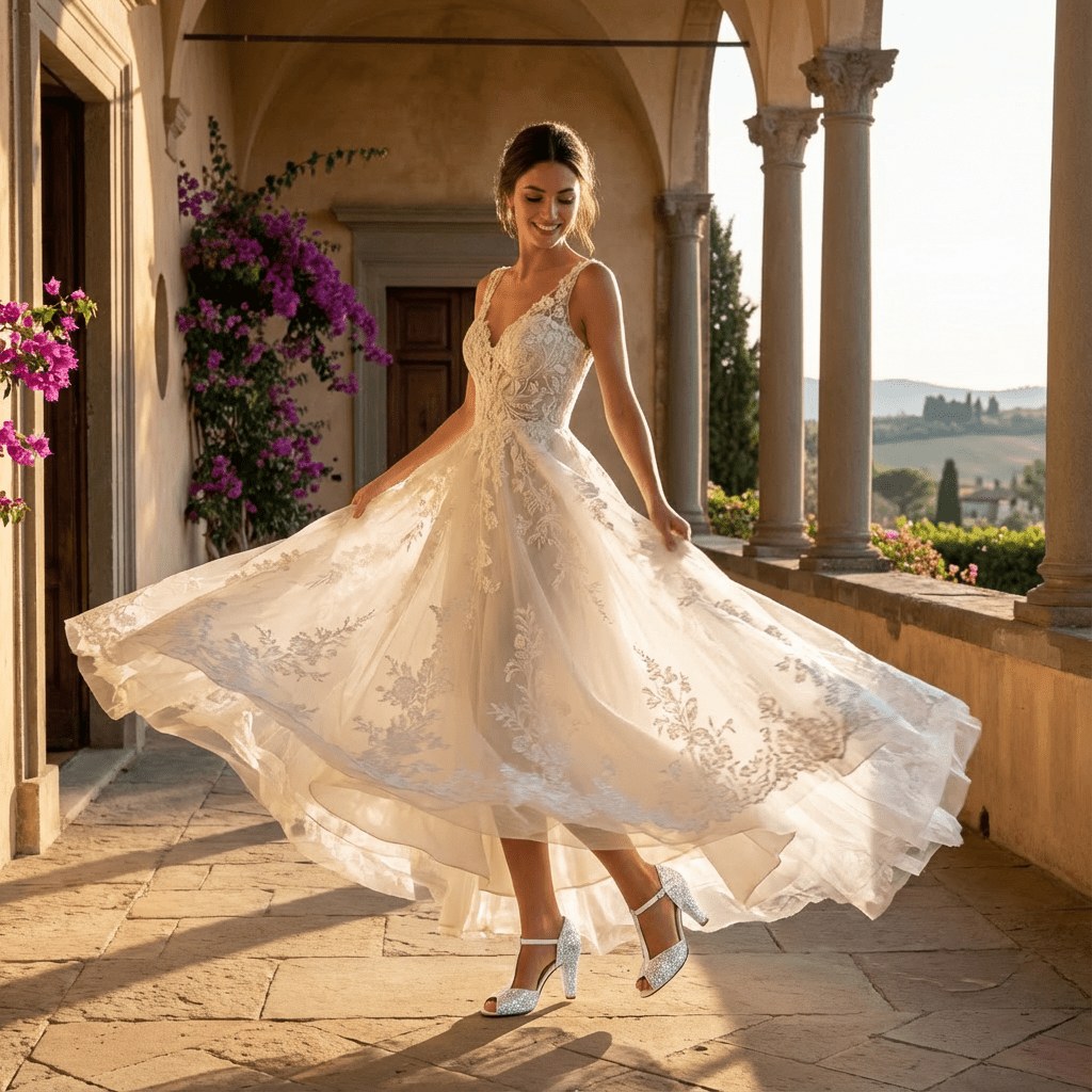 Décolleté Sposa modello tanguera in glitter bianco. - TreemmeCreazioni