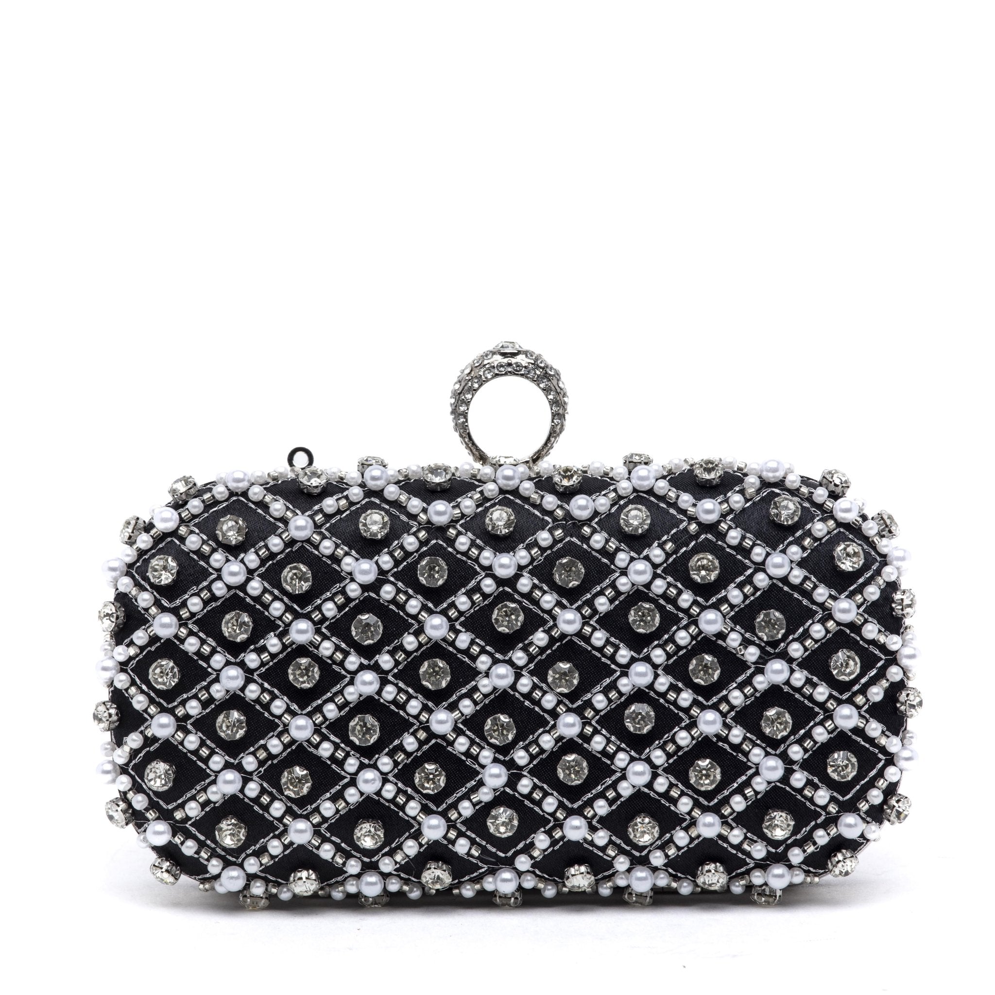Elegante clutch in raso nero e strass. - TreemmeCreazioni