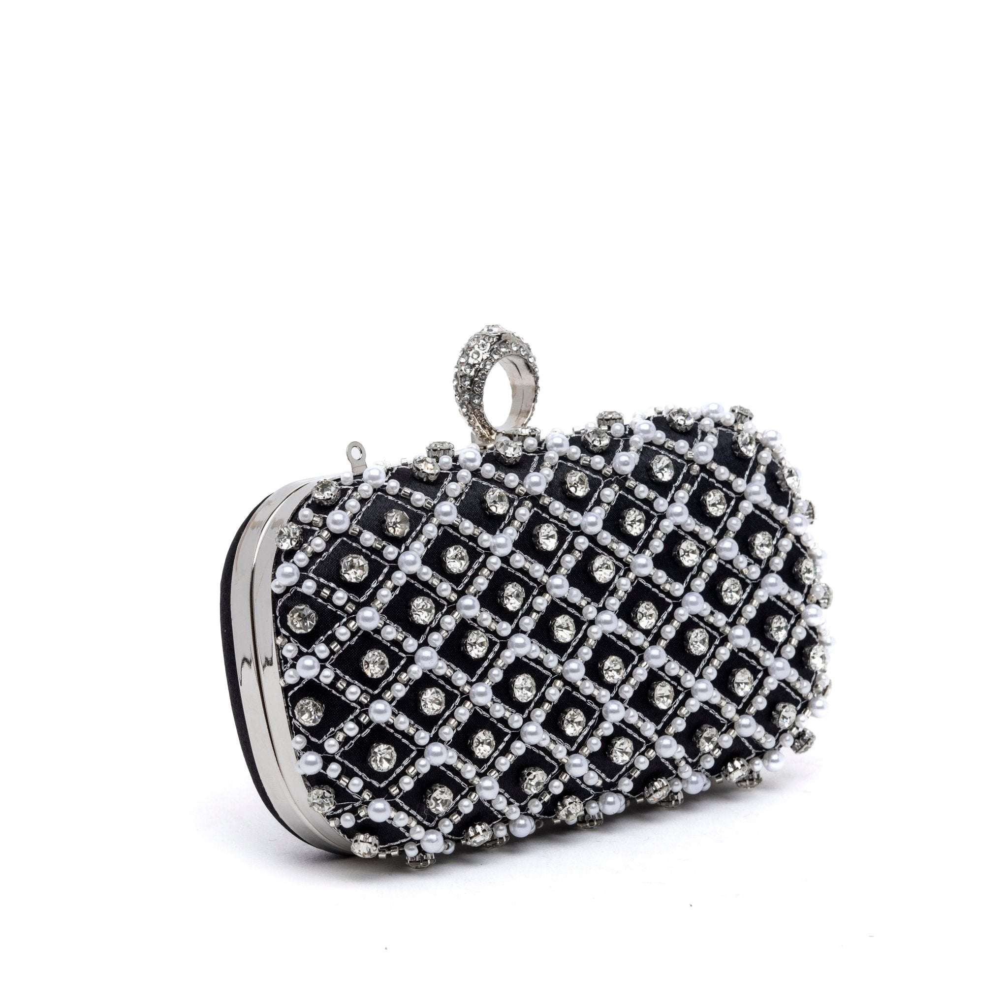 Elegante clutch in raso nero e strass. - TreemmeCreazioni