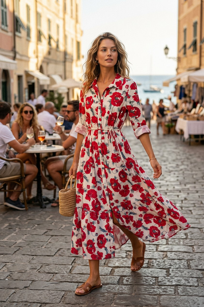 Abito camicia in fantasia.