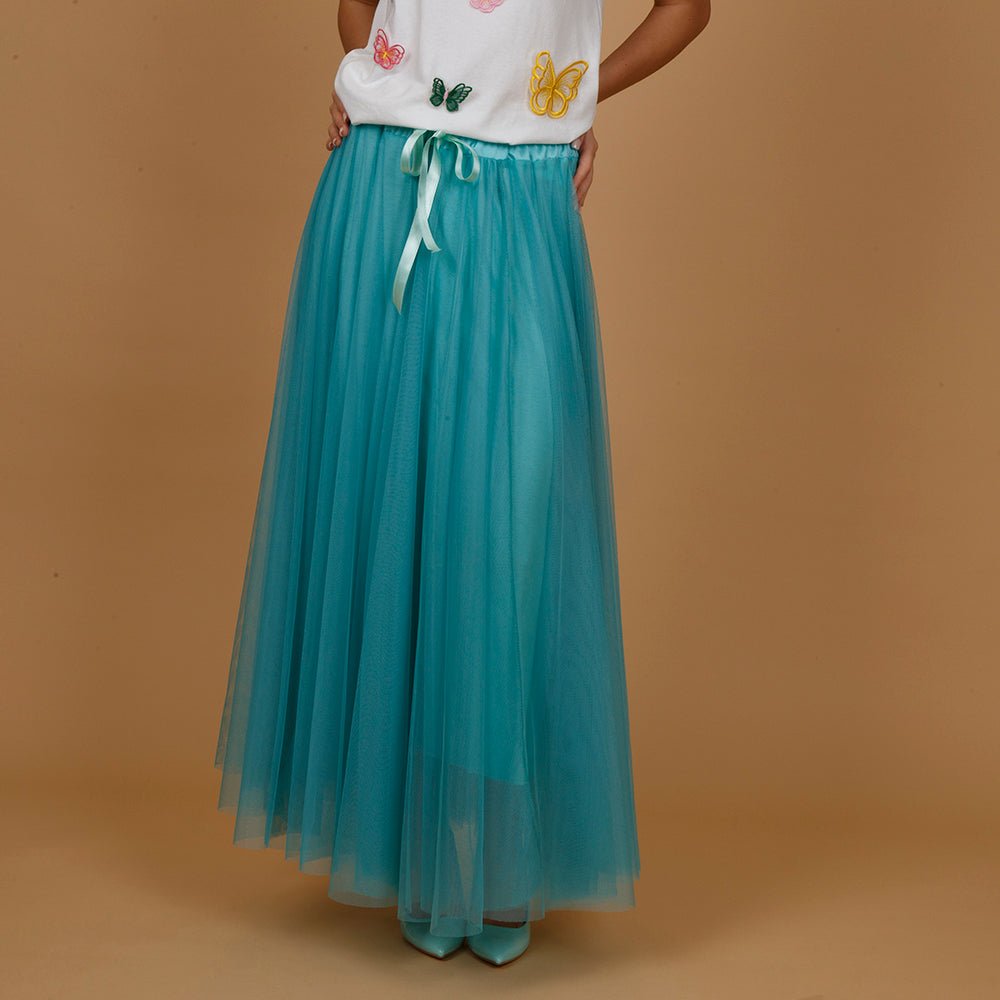 Gonna lunga in tulle verde acqua