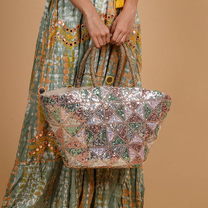 Maxi bag in rafia e paillettes. - TreemmeCreazioni