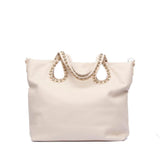 Maxi shopper in ecopelle burro con borchie