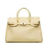 Maxi shopper in pelle bottolata giallo pastello