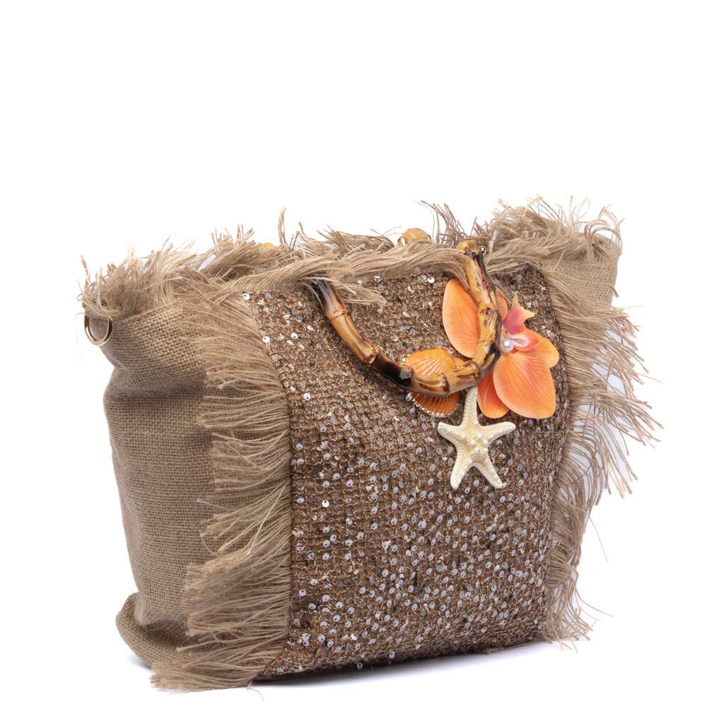 Maxi shopper in rafia naturale con paillettes. - TreemmeCreazioni