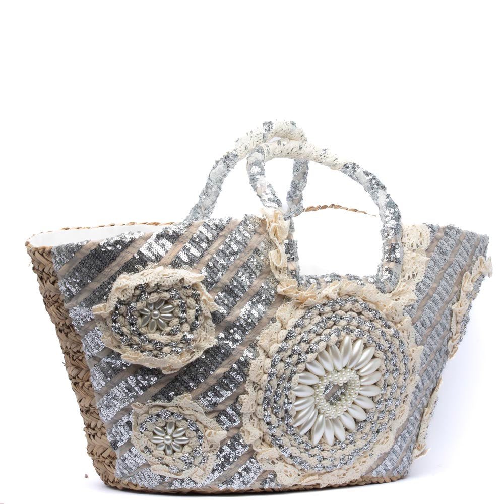 Maxi shopper modello capri in rafia con pailettes - TreemmeCreazioni
