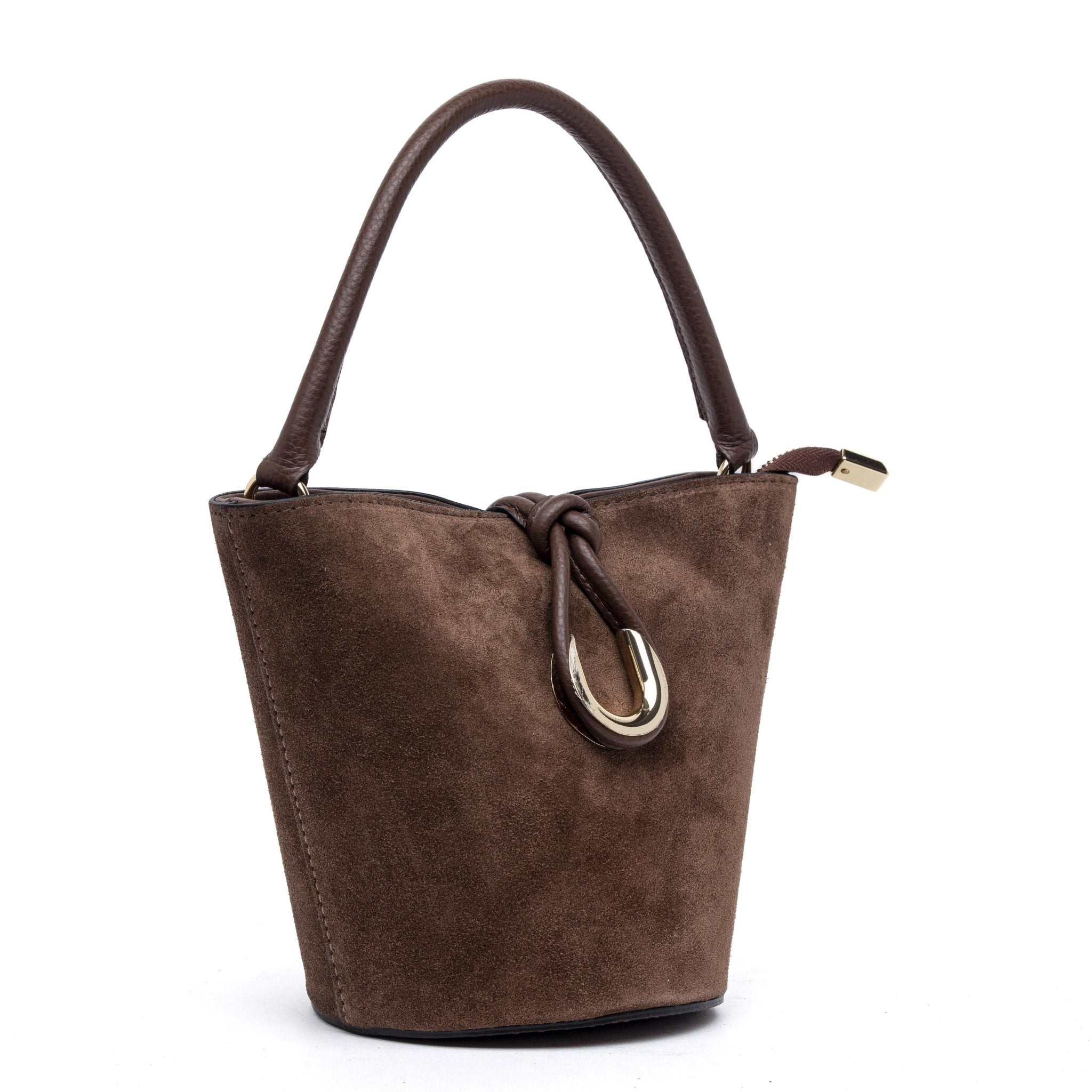 Mini bag a secchiello con forma vaso in pelle scamosciata. - TreemmeCreazioni