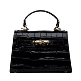 Mini Kelly in pelle in stampa cocco nera