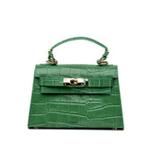 Mini Kelly in pelle in stampa cocco verde