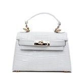 Mini Kelly in pelle stampa cocco bianca