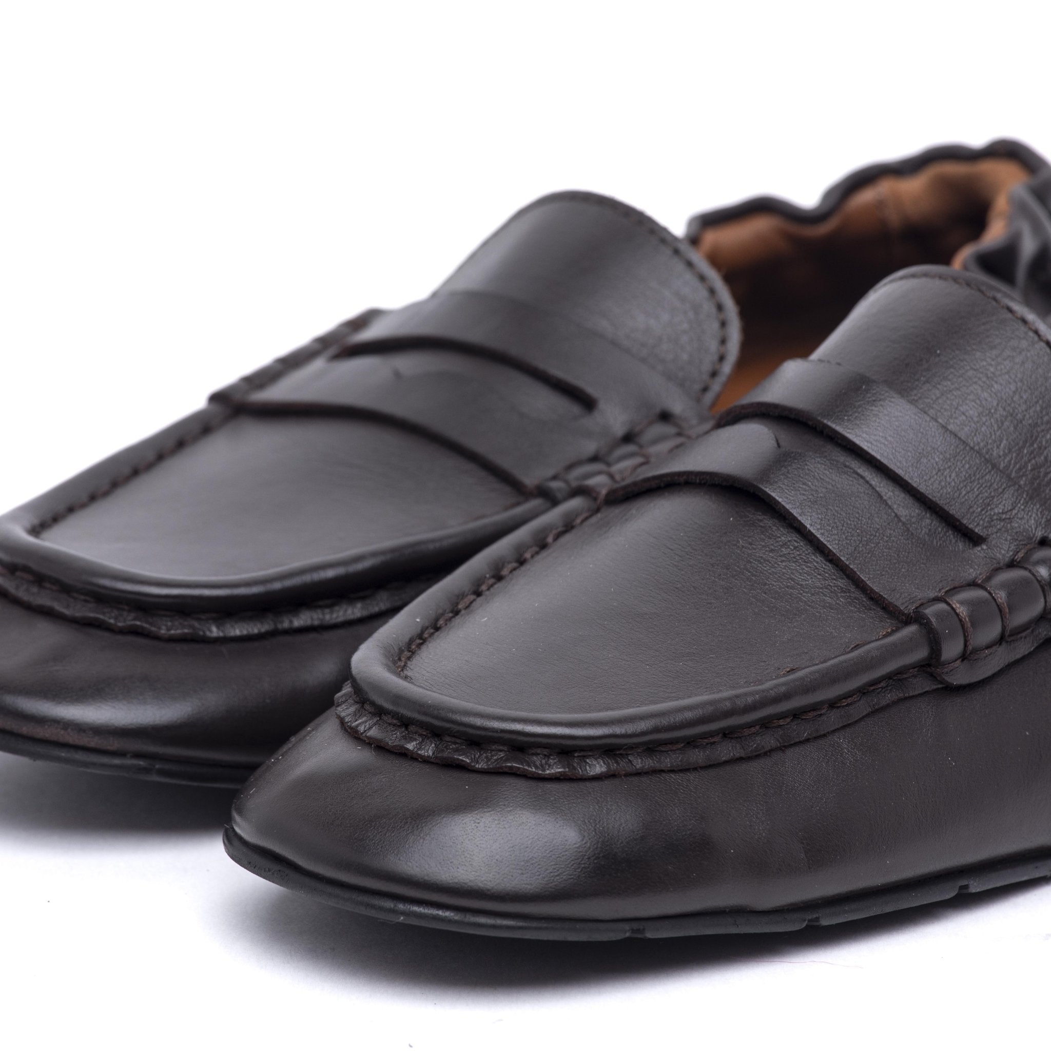 Mocassino con ruches in vitello cioccolato. - TreemmeCreazioni