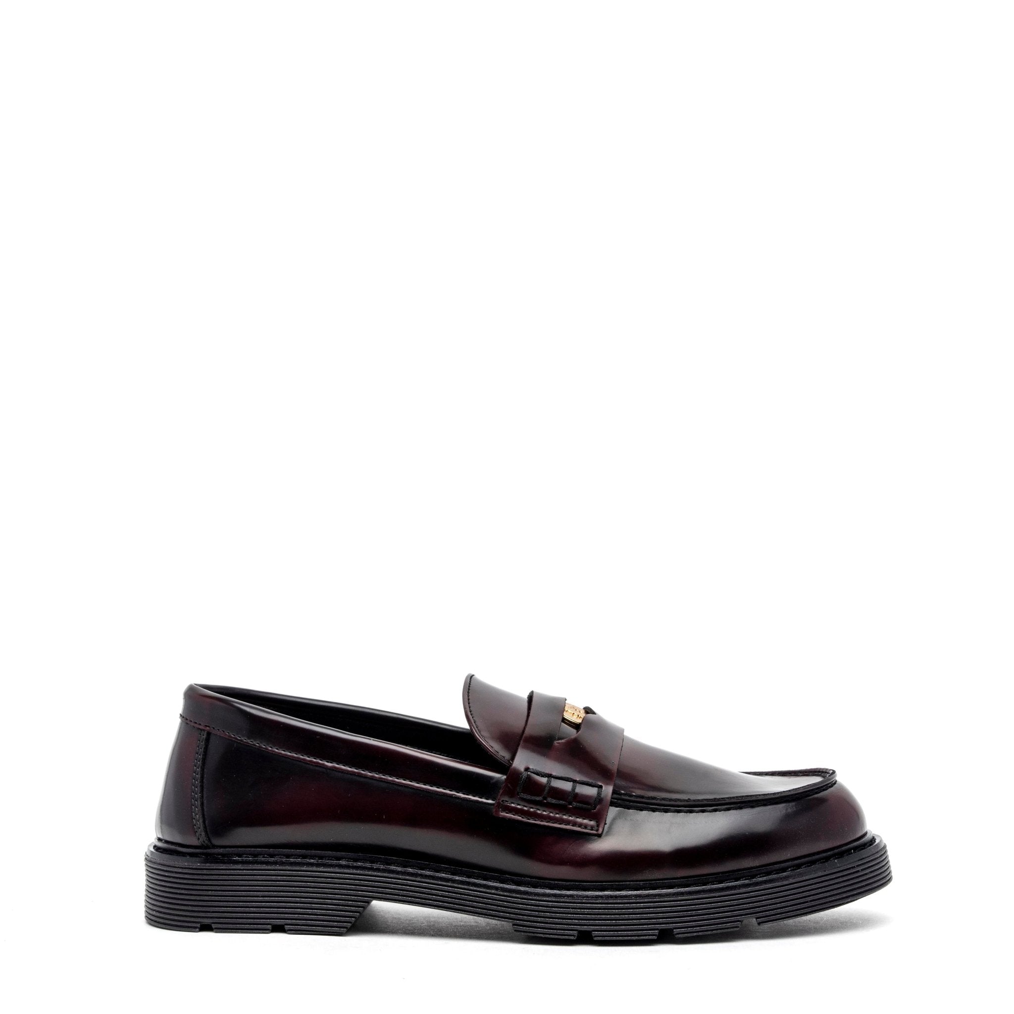 Mocassino in abrasivato bordeaux con moneta. - TreemmeCreazioni