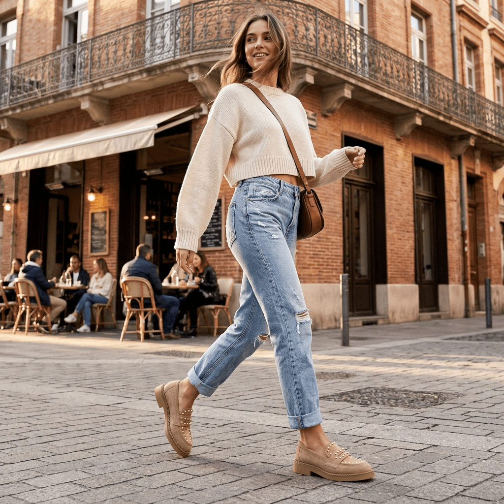 Mocassino in camoscio camel con borchie. - TreemmeCreazioni