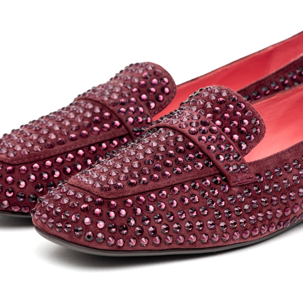 Mocassino in camoscio rasato bordeaux con strass - TreemmeCreazioni