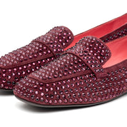 Mocassino in camoscio rasato bordeaux con strass - TreemmeCreazioni