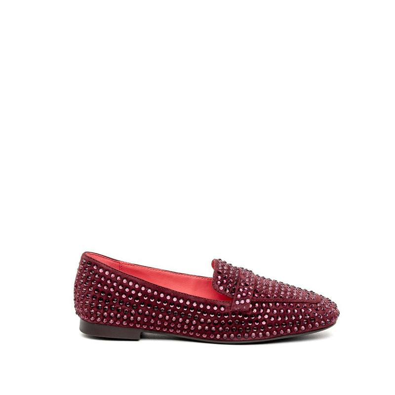 Mocassino in camoscio rasato bordeaux con strass - TreemmeCreazioni