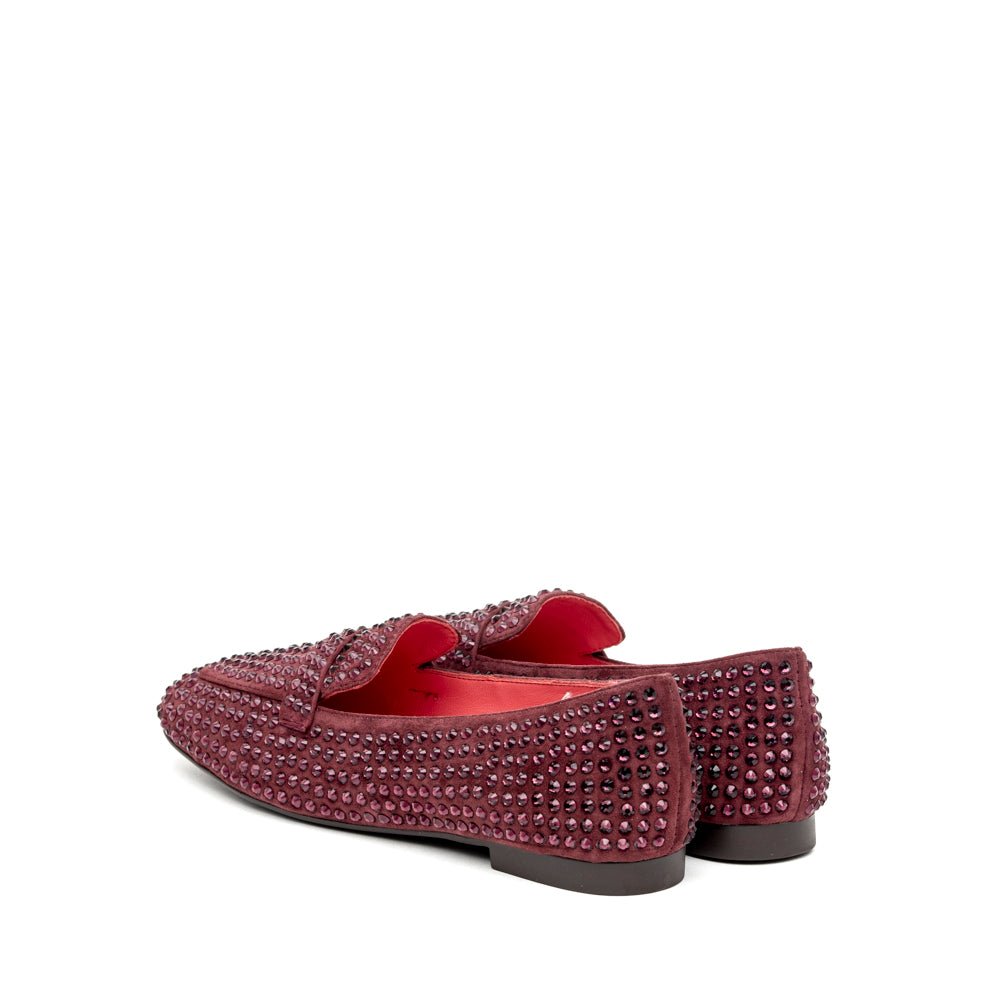 Mocassino in camoscio rasato bordeaux con strass - TreemmeCreazioni