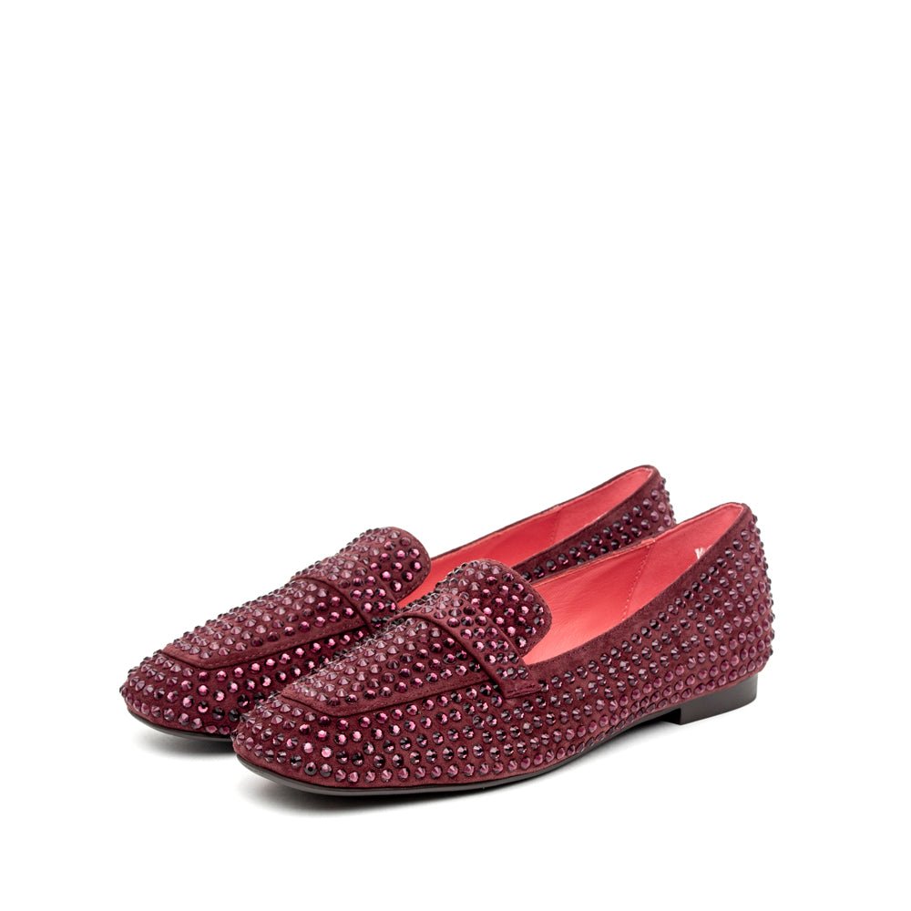 Mocassino in camoscio rasato bordeaux con strass - TreemmeCreazioni