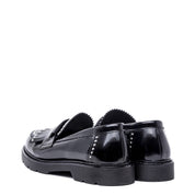 Mocassino in spazzolato nero con borchie e frange. - TreemmeCreazioni