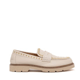 Mocassino in vanity burro con borchie.