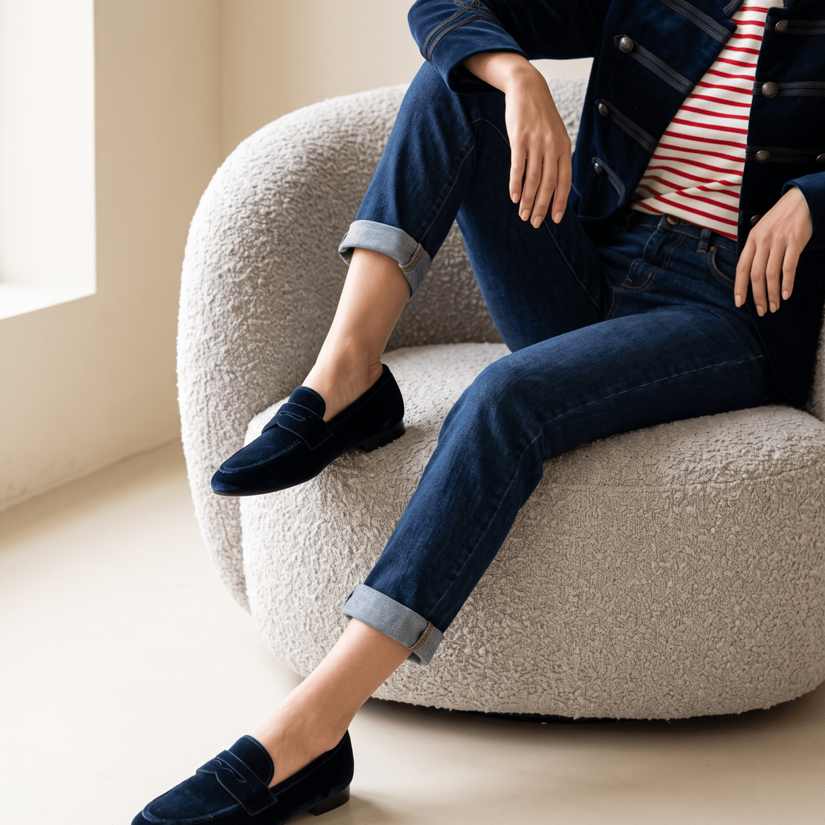 Mocassino in velluto blu navy. - TreemmeCreazioni