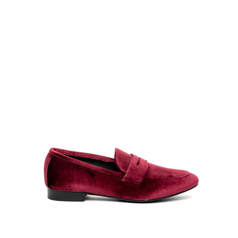 Mocassino in velluto rosso bordeaux - TreemmeCreazioni