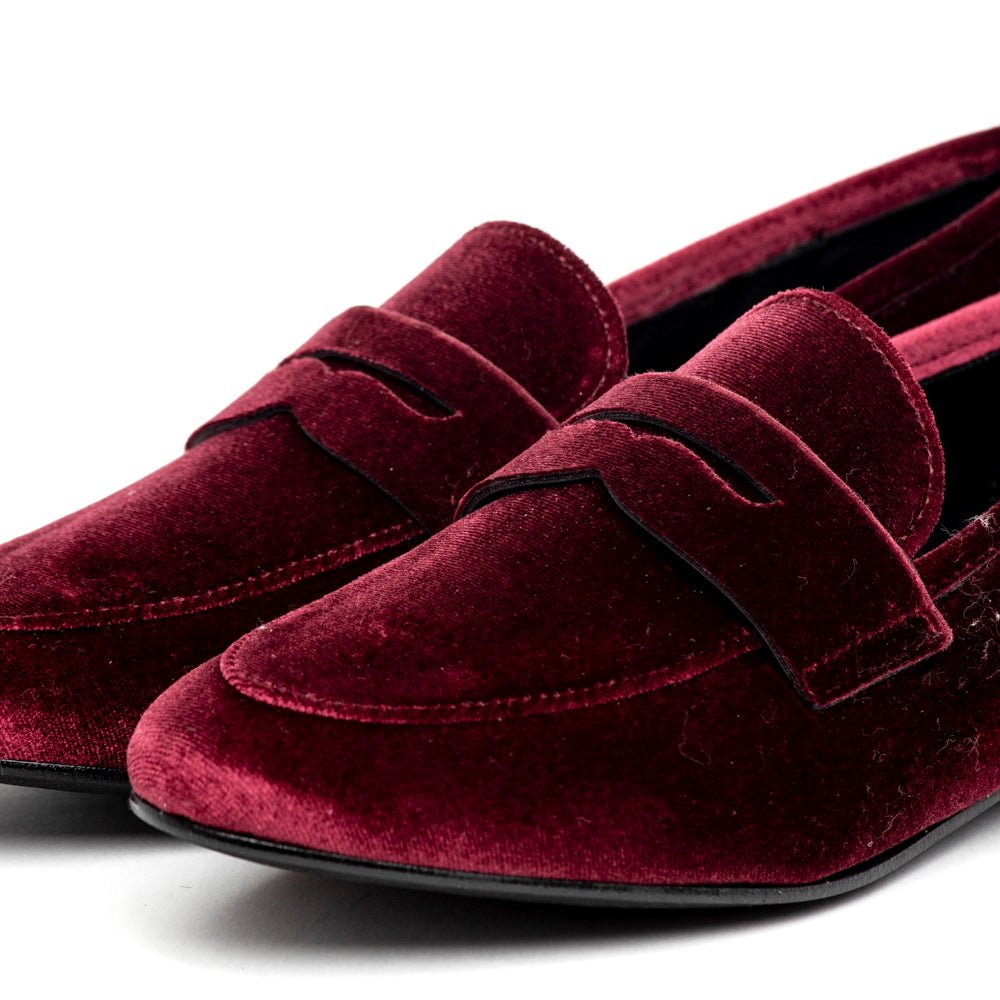 Mocassino in velluto rosso bordeaux - TreemmeCreazioni