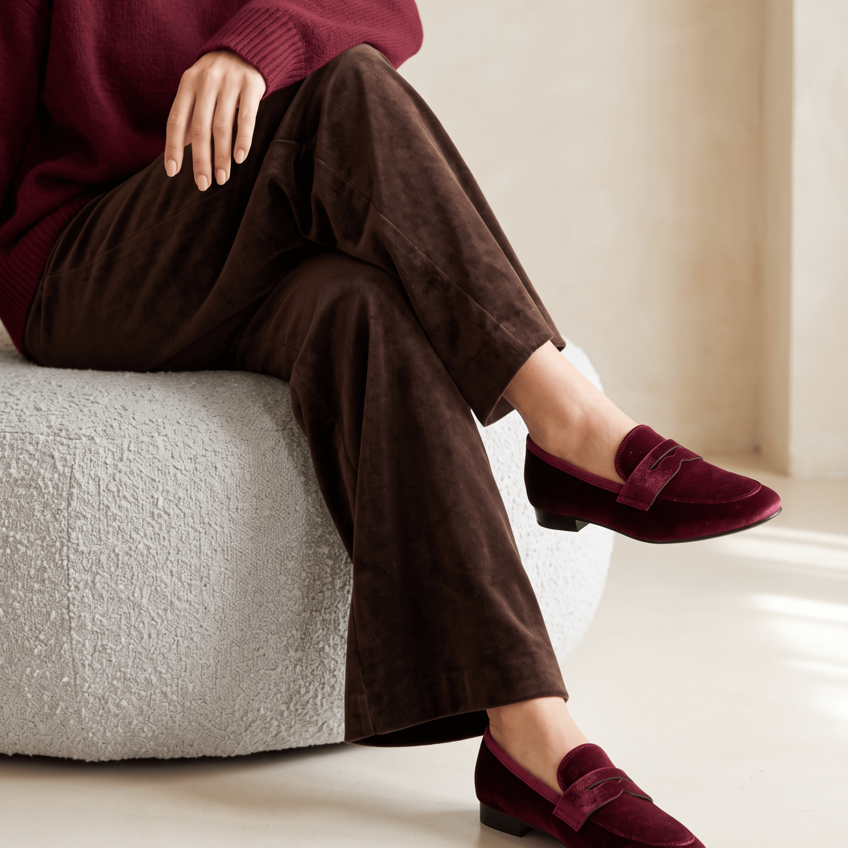 Mocassino in velluto rosso bordeaux - TreemmeCreazioni
