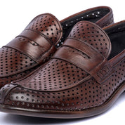Mocassino uomo in pelle traforata marrone - TreemmeCreazioni