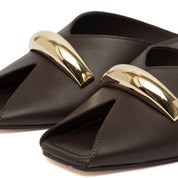 Mules in pelle color cioccolato con gioiello - TreemmeCreazioni