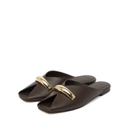 Mules in pelle color cioccolato con gioiello - TreemmeCreazioni