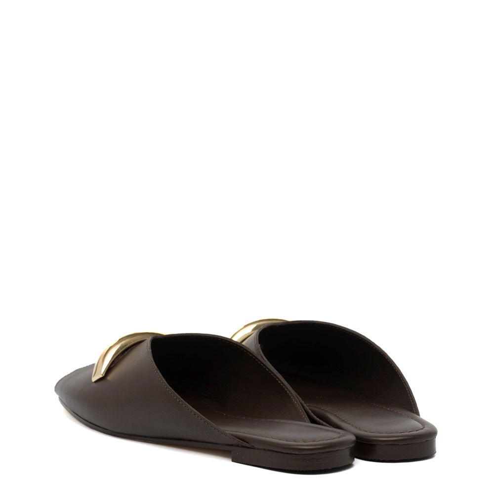 Mules in pelle color cioccolato con gioiello - TreemmeCreazioni