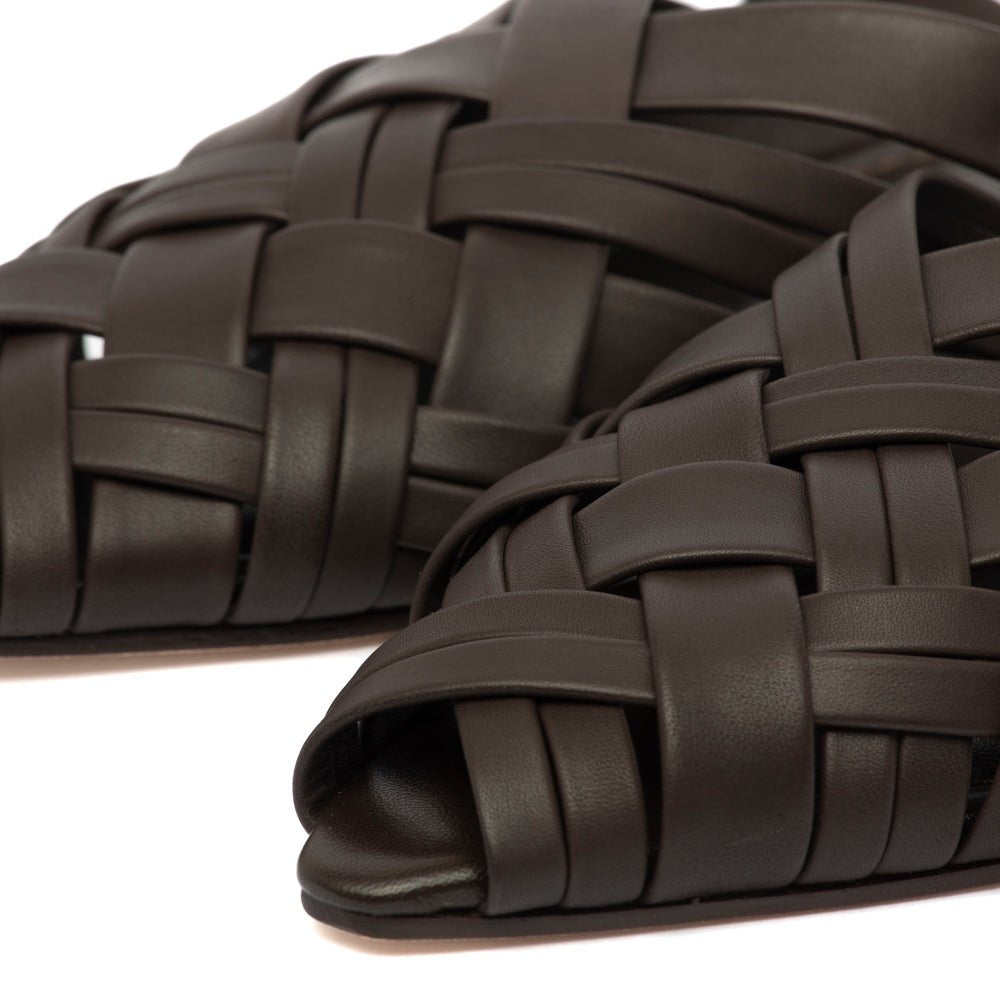 Mules in pelle color cioccolato intrecciata - TreemmeCreazioni