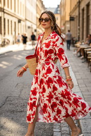 Abito camicia in fantasia in cotone.