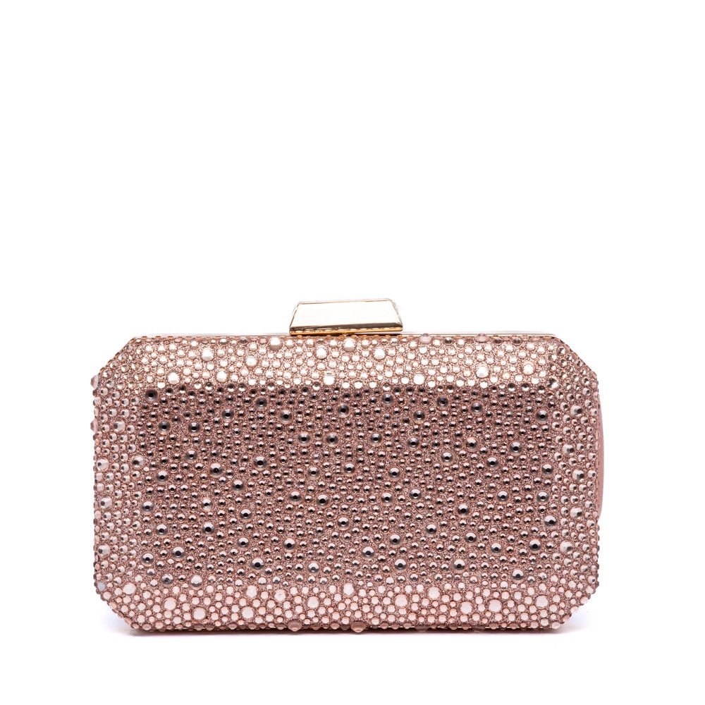Pochette a mano in tessuto brillantinato rosa con applicazioni - TreemmeCreazioni