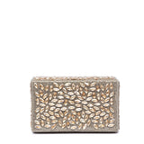 Pochette a mano rigida dorata con applicazioni