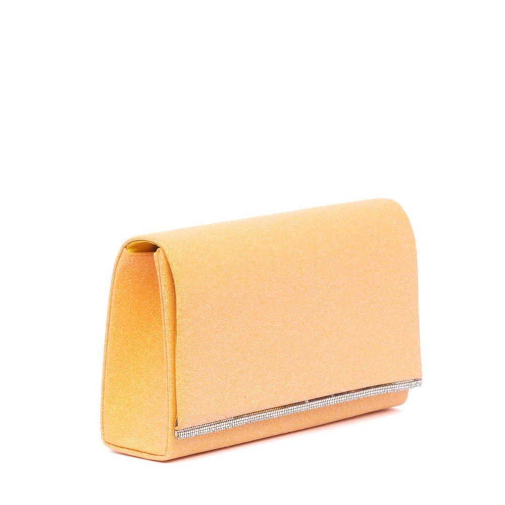 Pochette brillantinata arancione con profilo in strass - TreemmeCreazioni